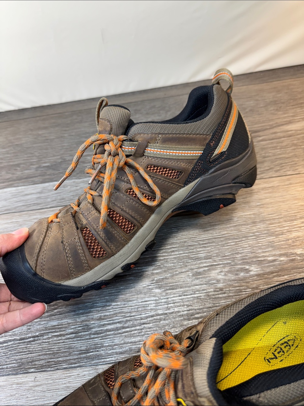 Keen Brown and Orange Men's Hiking Boots steel toe shoes size 10.5 (j251) - Picture 3 of 7